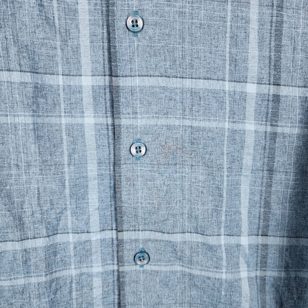 Cafe Luna Button Down Shirt Mens 3XL Blue Plaid Short Sleeve Textured‎ Camp Top - Picture 4 of 6